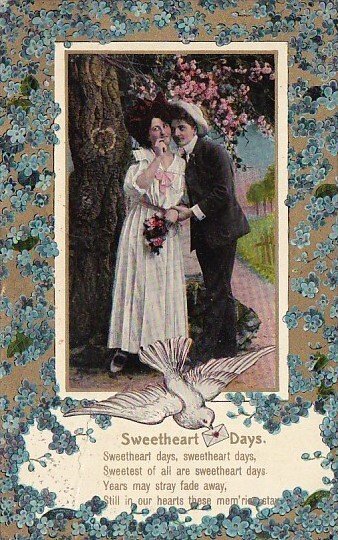 Romantic Couple Sweetheart Days With White Dove 1910