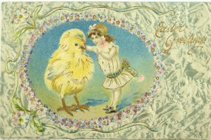 Circa 1910 Easter Giant Baby Chick Embossed Vintage Postcard P54