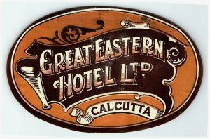  Great Eastern Hotel Ltd Calcutta Luggage Label Vtg Sticker Stamp Poster  