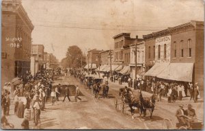 RPPC Street Photo, Parade of Buggies Milford IL c1908 Vintage Postcard X48