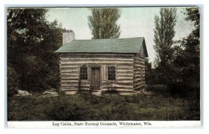 WHITEWATER, WI Wisconsin ~State Normal Grounds Historic LOG CABIN 1910  Postcard