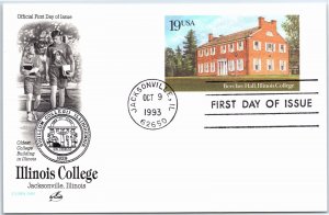 POSTAL CARD FIRST DAY OF ISSUE 1993 ILLINOIS COLLEGE AT JACKSONVILLE CACHETED