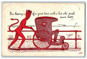 1905 Devil Pushing Cart Having A Good Time Hot Old Push Brooklyn NY Postcard