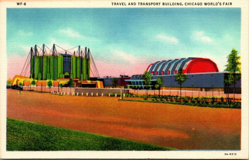 Vtg Linen Postcard Travel & Transport Building Chicago World's Fair 1933