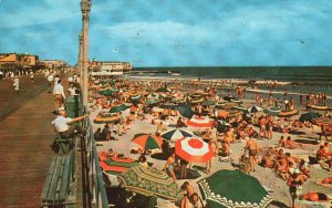 Vintage Postcard 1961 Boardwalk & Beach Scene Bench Ocean City New Jersey NJ