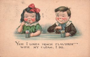 Vintage Postcard 1924 Cute Little Kid I Like Pitch Flavoring With My Cream Comic