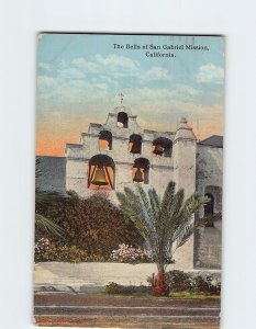 Postcard The Bells of San Gabriel Mission, San Gabriel, California