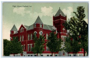 c1910 High School Building Portland Indiana IN Antique Unposted Postcard