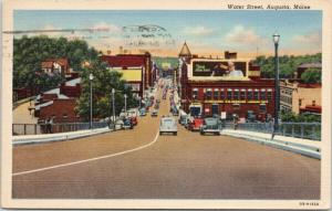 Water Street Augusta Maine ME c1967 Linen Postcard E42