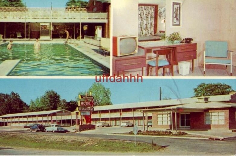 SOUTHERNAIRE MOTEL HATTIESBURG, MS Mid-50's autos, 3 views incl. guests at pool