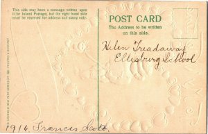 Valentine Embossed, Cupid is Blind, Blindfolded Vintage Postcard D79