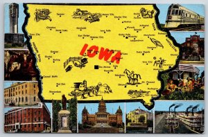 State Map~Iowa Multi-View~Nashua~Des Moines~Clinton~Red Oak~Vintage Postcard