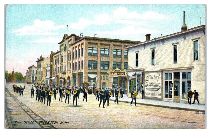 1912 Marching Band, 2nd St, Crookston, MN Postcard