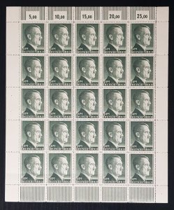 GERMANY THIRD REICH  COMPLETE STAMP SHEET ADOLF HITLER Mi 799 1RM MNH LUXE