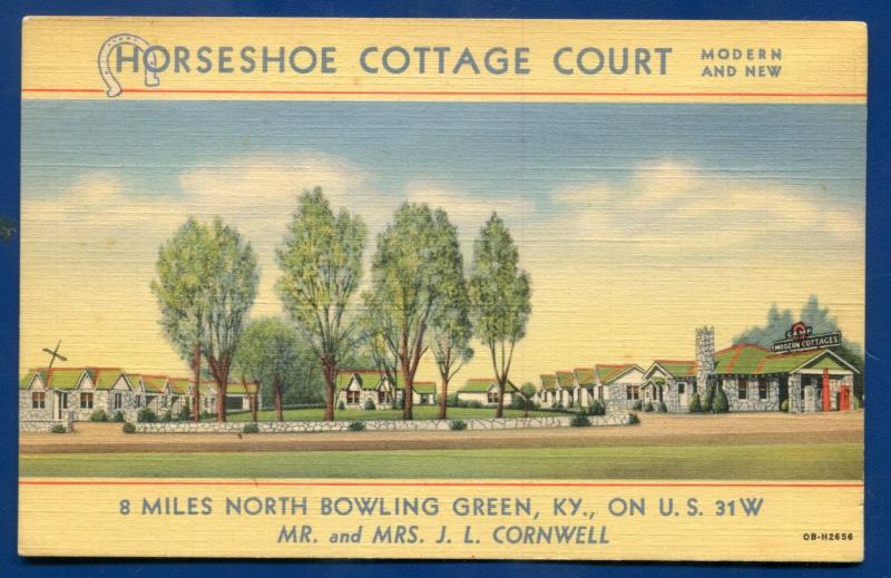 Houseshoe Cottage Court Bowling Green Kentucky ky linen postcard