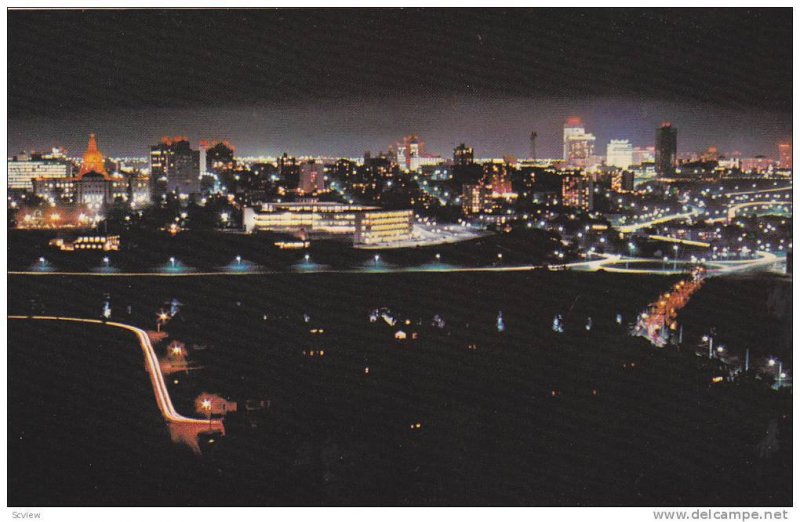 Edmonton Skyline At Night, Edmonton, Alberta, Canada, 1950-1960s