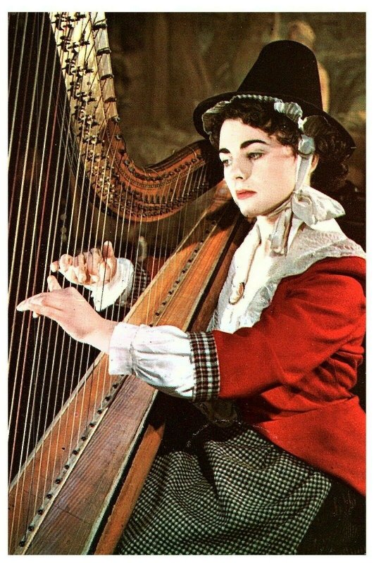 Welsh Woman National Costume w/ Harp Postcard