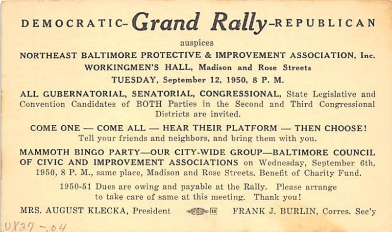 Democratic - Grand Rally - Republican Baltimore, Maryland MD