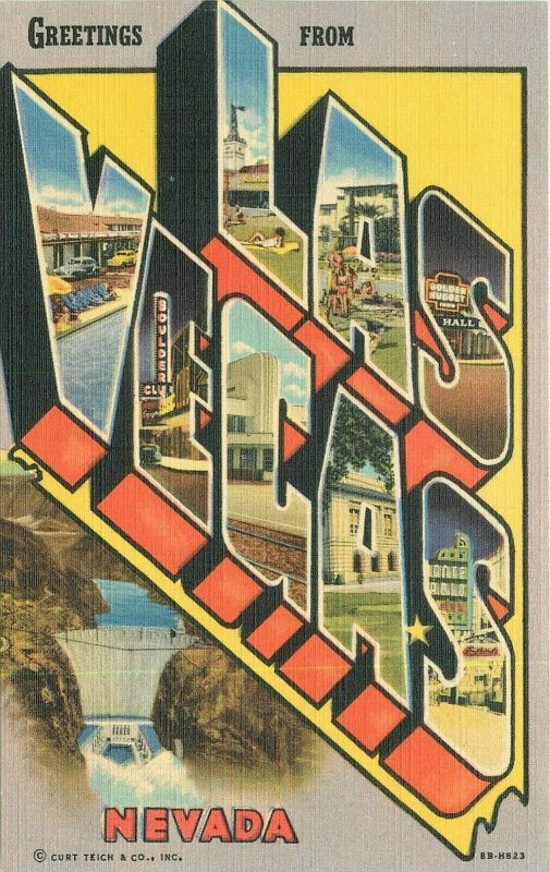 Las Vegas Nevada 1940s Large Letters Multi View Postcard Teich 21-13738