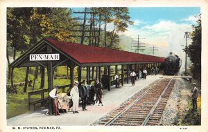 Pen-Mar Pennsylvania W.M.  R.R. Station, Color Lithograph Vintage Postcard U6226