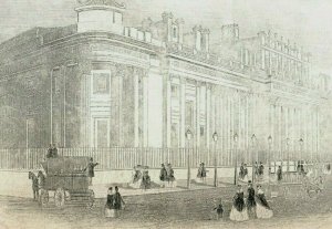 1840's J.T Wood Engraved Card Bank Of England Street Scene Carriages People 7B