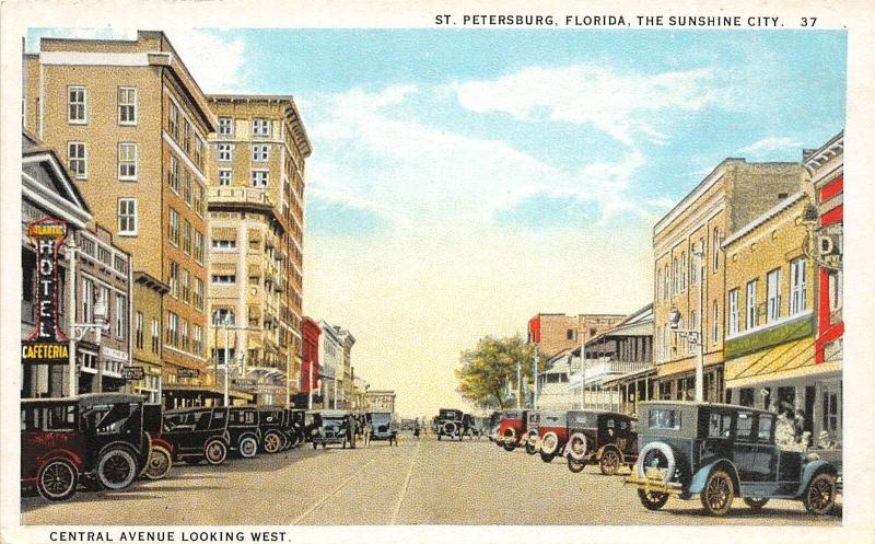 F29/ St Petersburg Florida Postcard c1915 Central Avenue Looking West Stores 3