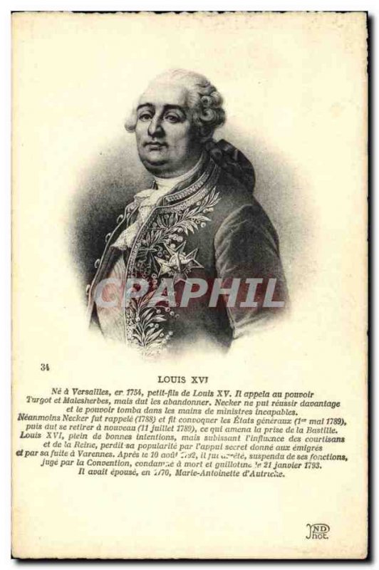 Old Postcard King Louis XVI of France