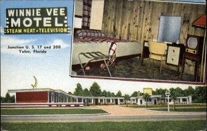 Yulee Florida FL Motel Interior View Linen 1930s-50s Linen Postcard
