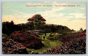 Rochester New York~Rhododendron Path & Pavilion~Highland Park~1914 Postcard