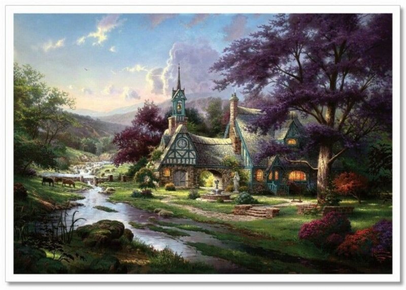 Thomas Kinkade Cottage Clocktower Cottage New Modern Postcard
