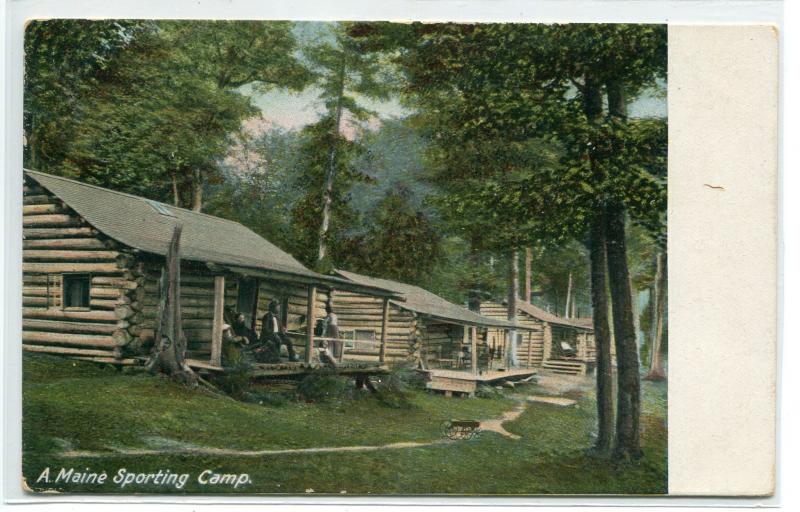 Log Cabins Maine Sporting Camp 1907c postcard