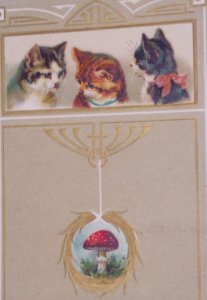 1909 Art Nouveau Helena Maguire Cats Kittens Mushroom Vintage Christmas Postcard