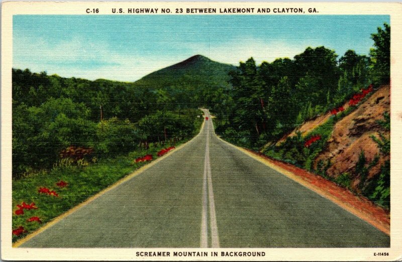 Vtg US Highway 23 between Lakemont & Clayton Screamer Mountain GA 1930s Postcard