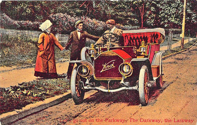 Knox Auto Let's go out on the Parkway, The Darkway, The Larkway Postcard