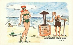 1950s Old Man sexy Bikini Girl Comic Humor Kromekolor Postcard 21-6421