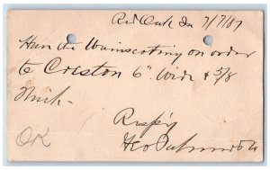 1887 Creston Order Red Oak Iowa Clinton Iowa IA Antique Postal Card