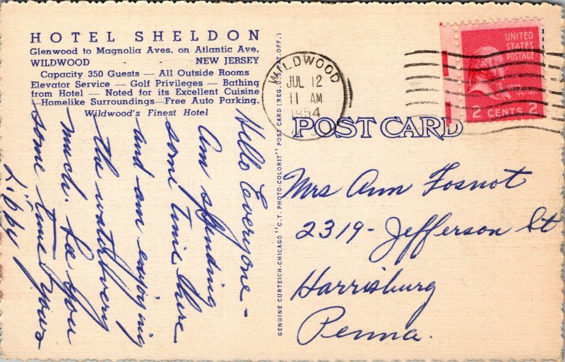 Vtg 1930s Hotel Sheldon Wildwood New Jersey NJ Linen Postcard