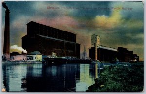 Postcard Fort William Ontario c1905 Elevators on CP Railway at Night Steamships