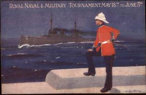 British Royal Navy Tournament Soldier Battleship POSTER ART Postcard LS19