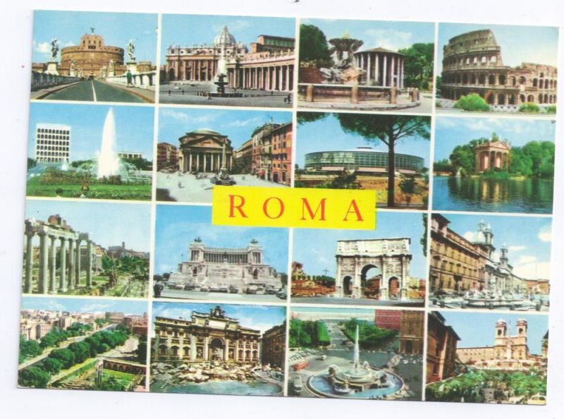 Italy Roma Multiview 16 Views of Rome 4X6 Postcard