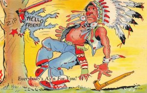 Ax'n for you Indian Chief Ray Walters Comic Native Americana Vintage Postcard