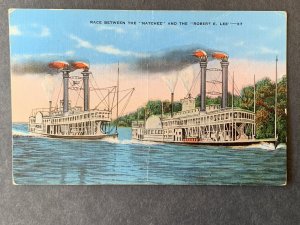 Race Between The Natchez & The Robert E. Lee Linen Postcard H1202083919