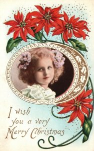 Vintage Postcard 1900's I Wish You A Very Merry Christmas Pretty Girl Greetings