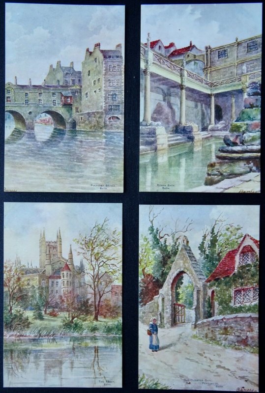 Somerset Collection 4 x BATH Artist Impressions c1908 Postcard by J.W. Ruddock