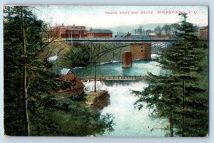 Sherbrooke Quebec Canada Postcard Magog River and Bridge 1928 Posted