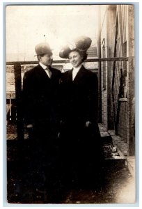 1911 Couple Romance Woman Big Hat Chicago Illinois IL RPPC Photo Postcard