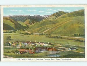 Unused W-Border AERIAL VIEW OF TOWN Sun Valley Idaho ID p0178