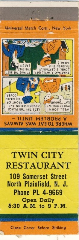 North Plainfield, New Jersey/NJ Match Cover,Twin City Restaurant