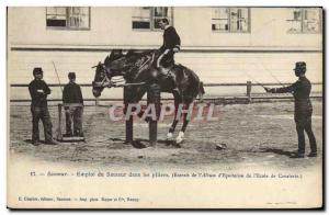 Old Postcard Horse Riding Equestrian jumper Saumur in the pillars of the Empl...