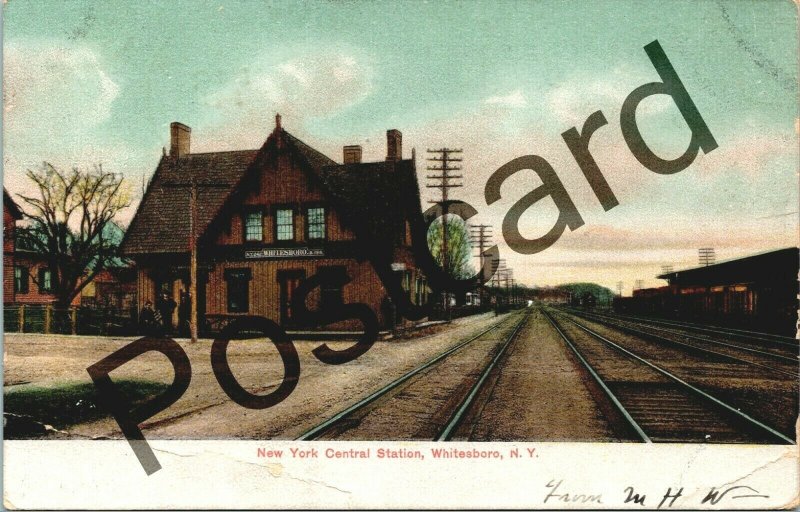 1907 New York Central Station, WHITESBORO NY, railroad,  postcard jj042